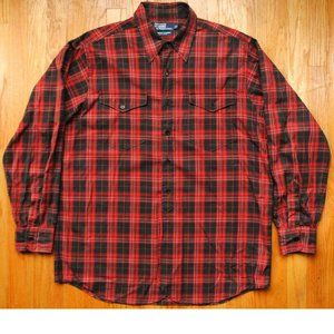 Men's Polo Ralph Lauren Woodsman Workshirt Red Check Size Medium All Cotton